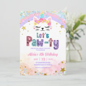 Invitation Pastel Rainbow Magical Caticorn Birthday (Debout devant)