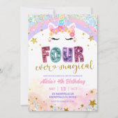 Invitation Pastel Rainbow Magical Unicorn 4th Birthday (Devant)