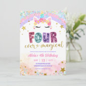 Invitation Pastel Rainbow Magical Unicorn 4th Birthday (Debout devant)
