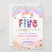 Invitation Pastel Rainbow Magical Unicorn 5th Birthday (Devant)