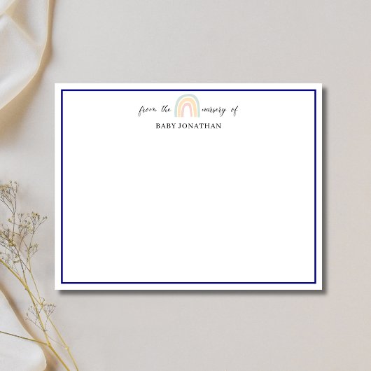 Invitation Pastel Rainbow Navy Blue Border Nursery Note Card