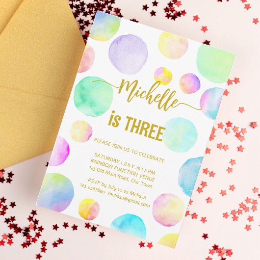 Invitation Pastel rainbow ombre dots fête d'anniversaire