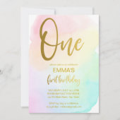 Invitation Pastel rainbow ombre fête de premier anniversaire (Devant)