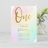 Invitation Pastel rainbow ombre fête de premier anniversaire (Debout devant)