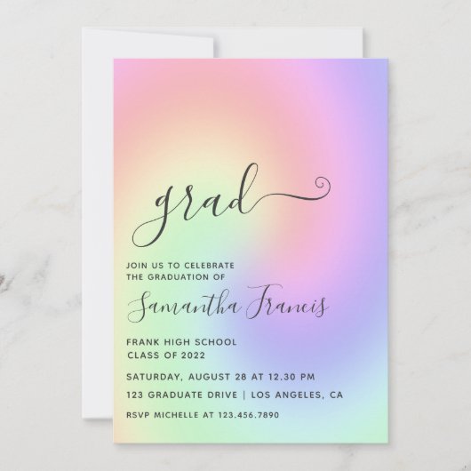 Invitation Pastel Rainbow Ombre Graduation Party Photo Invita (Devant)