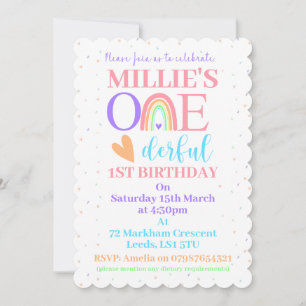 Invitation Pastel Rainbow ONE derful 1er anniversaire Invitat