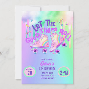 Invitation Pastel Rainbow Patinage à rouleaux Anniversaire