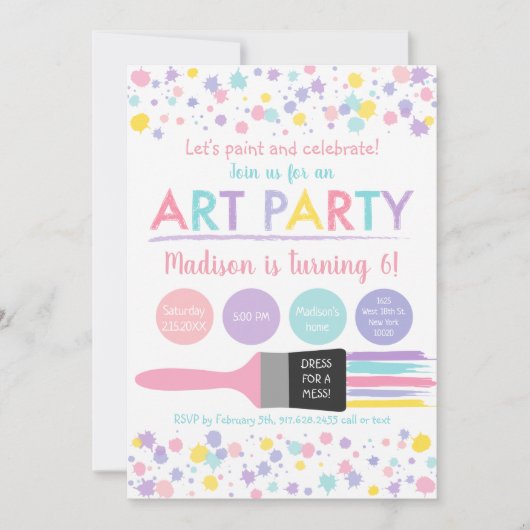 Invitation Pastel Rainbow Robe Pour Un Mess Art Party Anniver (Devant)