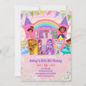 Invitation Pastel Rainbow Sequin Bounce Castle Birthday (Devant)