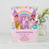 Invitation Pastel Rainbow Sequin Bounce Castle Birthday (Debout devant)