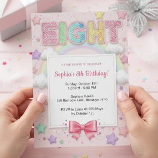 Invitation Pastel Rainbow Sequin Glitter Girl 8th Birthday