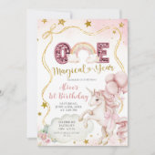 Invitation Pastel Rainbow Sequin Glitter Unicorn One Magical  (Devant)