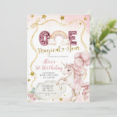 Invitation Pastel Rainbow Sequin Glitter Unicorn One Magical  (Debout devant)