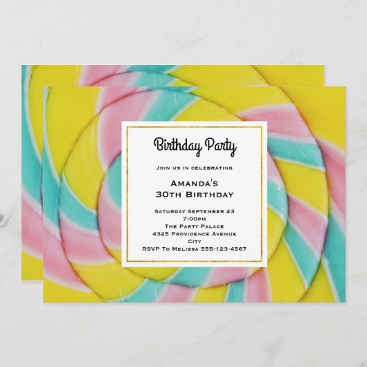 Invitation Pastel Rainbow Spiral Candy Anniversaire (Devant / Derrière)