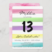 Invitation Pastel Rainbow Stripes Fille Anniversaire (Devant / Derrière)