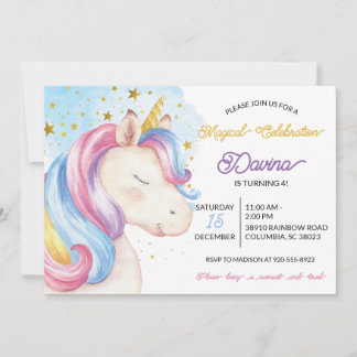 Invitation Pastel Rainbow Unicorn Anniversaire