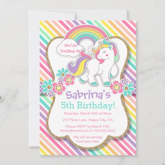Invitation Pastel Rainbow Unicorn Anniversaire Fête Invitatio (Devant)