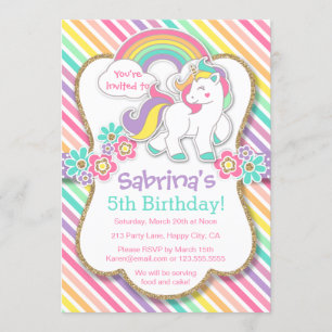 Invitation Pastel Rainbow Unicorn Anniversaire Fête Invitatio