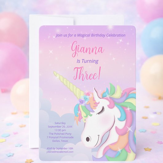 Invitation Pastel Rainbow Unicorn Magical Birthday