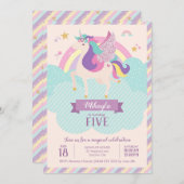 Invitation Pastel Rainbow Unicorn Magique Anniversaire mignon (Devant / Derrière)