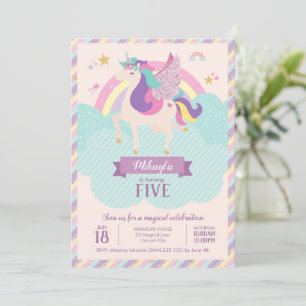 Invitation Pastel Rainbow Unicorn Magique Anniversaire mignon