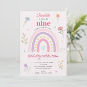 Invitation Pastel Rainbows Fille Coeurs Fleur sauvage Anniver (Debout devant)