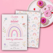 Invitation Pastel Rainbows Fille Coeurs Fleur sauvage Anniver