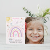 Invitation Pastel Rainbows Girl Fleur sauvage photo d'anniver (Debout devant)