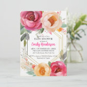 Invitation Pastel Ranunculus Baby shower Floral Gold Frame (Debout devant)