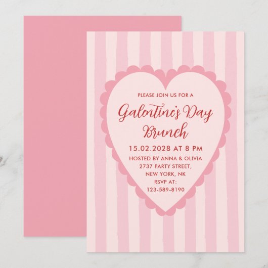 Invitation Pastel Red Pink Hand Drawn Galentine's Day Brunch (Devant / Derrière)