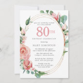 Invitation Pastel Red Rose Floral 80e fête d'anniversaire (Devant)