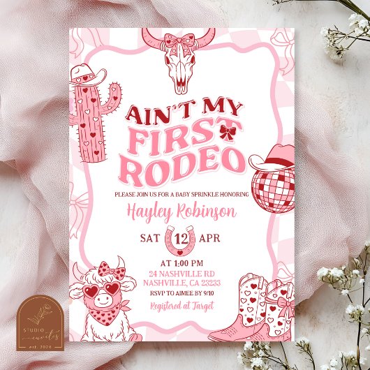 Invitation Pastel Retro Ain't My First Rodeo Baby Sprinkle