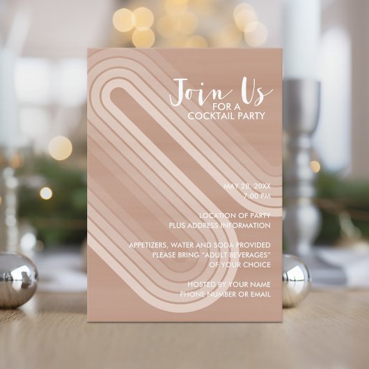 Invitation Pastel Retro Curvy Lines Champagne - Fête de Vacan