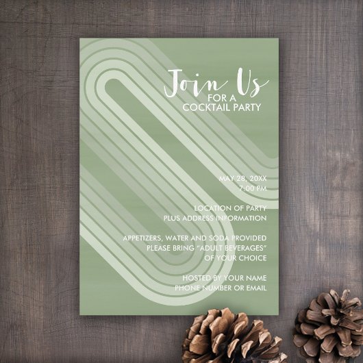 Invitation Pastel Retro Curvy Lines Juniper - Fête de Vacance