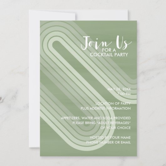 Invitation Pastel Retro Curvy Lines Juniper - Fête de Vacance (Devant)