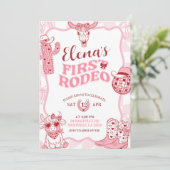 Invitation Pastel Retro First Rodeo Birthday party (Debout devant)