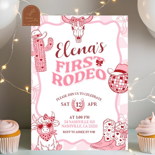 Invitation Pastel Retro First Rodeo Birthday party