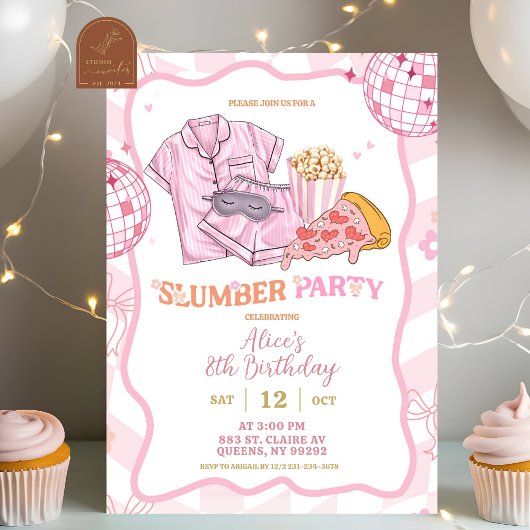Invitation Pastel Retro Slumber Party Girl Birthday