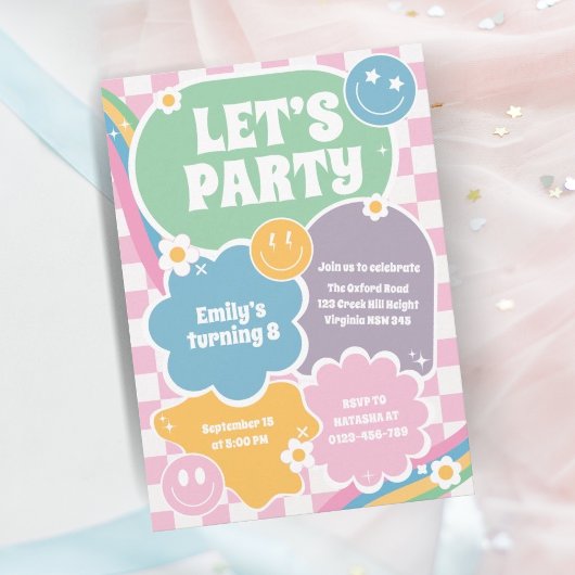 Invitation Pastel Retro Sourires Super Anniversaire