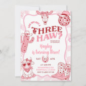 Invitation Pastel Retro Threehaw Cowgirl Birthday party (Devant)