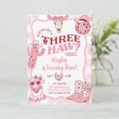 Invitation Pastel Retro Threehaw Cowgirl Birthday party (Debout devant)