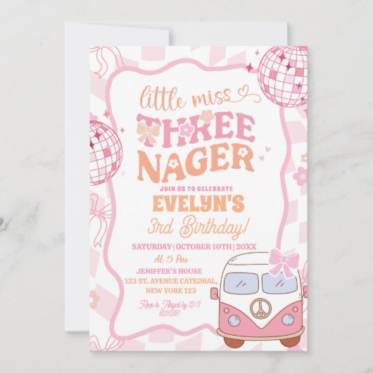 Invitation Pastel Retro Van Super Little Miss Trois (Devant)