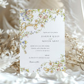 Invitation Pastel Rococo Défilement Mariage floral