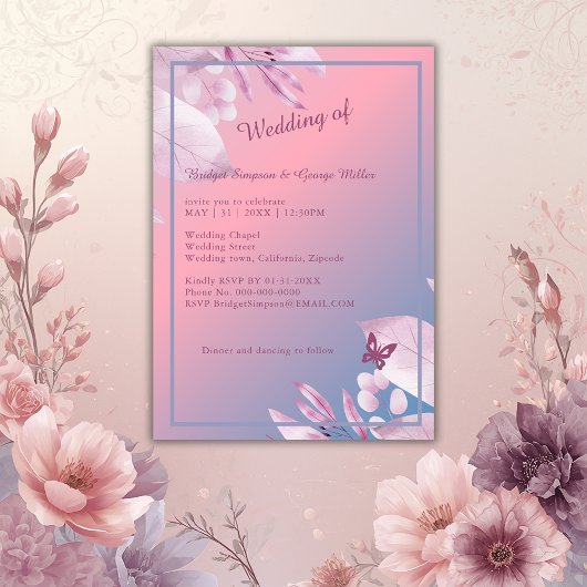 Invitation pastel romantique cerisier fleur sakura mariage