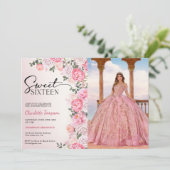Invitation Pastel romantique Roses Floral Sweet 16 Photo (Debout devant)