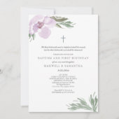 Invitation Pastel Rose Aquarelle Florals Twins Baptême (Devant)