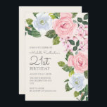 Invitation Pastel Rose Blanc Floral Femme 21ème anniversaire<br><div class="desc">Invitation à la fête du 21e anniversaire de la femme pastel rose et blanc fleuri / botanique. Contactez-nous pour obtenir de l'aide sur la personnalisation ou pour demander des produits correspondants.</div>