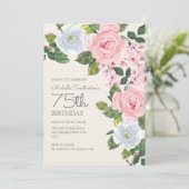 Invitation Pastel Rose Blanc Floral Femme 75e anniversaire (Debout devant)