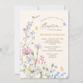 Invitation Pastel Rose & Bleu Fleur sauvage Whimsical Baptême (Devant)