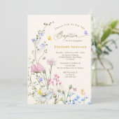 Invitation Pastel Rose & Bleu Fleur sauvage Whimsical Baptême (Debout devant)